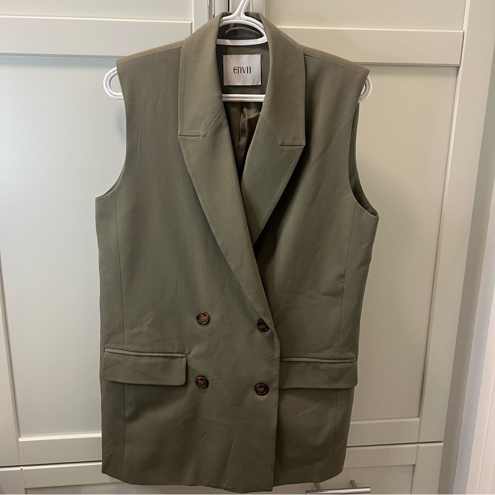 NWOT ENVII Double Breasted Blazer Vest / Waistcoat | Deep Lichen Green | XS